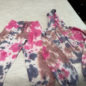 First Love Pink and Brown Tie-Dye Hoodie and Jogger Set